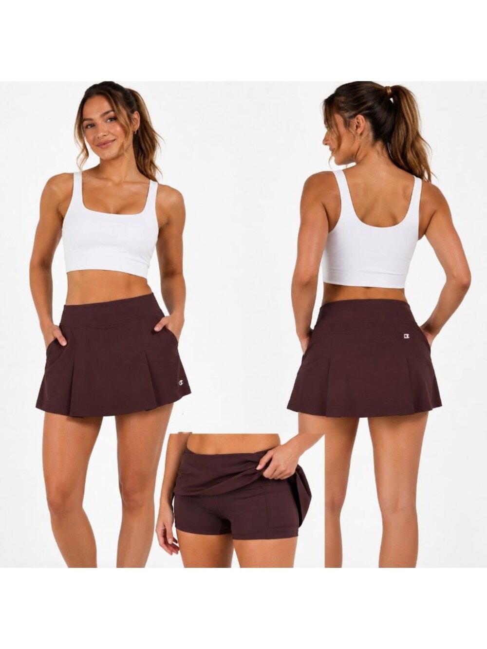 Champion Skort Burgundy Nylon/Spandex Size 10 With Inner Shorts & Front Plea